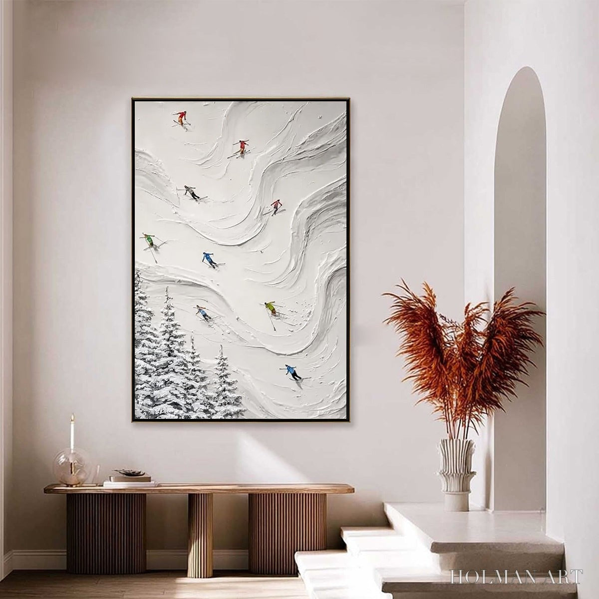 HOLMAN ART Alpine Rush – Textured Impasto Skiing Painting on Canvas - image 4
