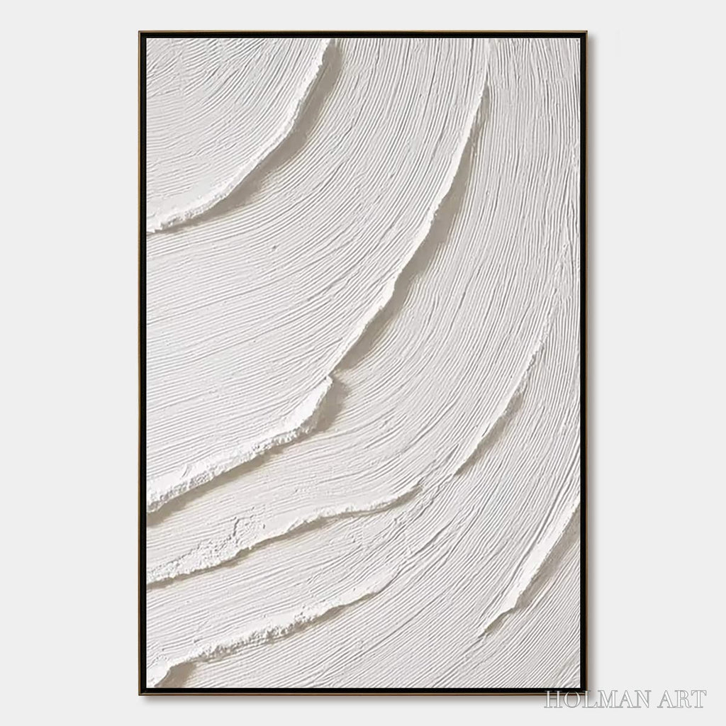 HOLMAN ART Whispering Waves – Textured White Minimalist Wabi Sabi Abstract Painting - image 1