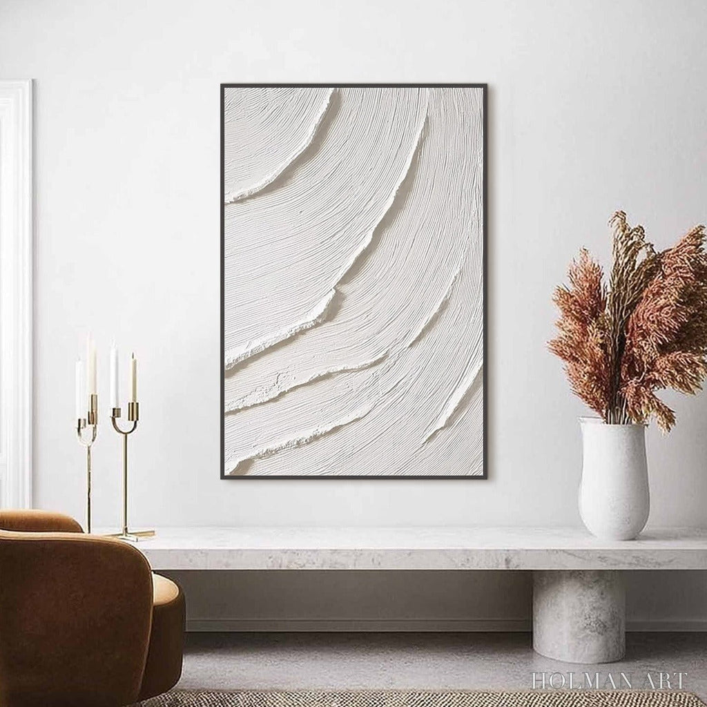 HOLMAN ART Whispering Waves – Textured White Minimalist Wabi Sabi Abstract Painting - image 2