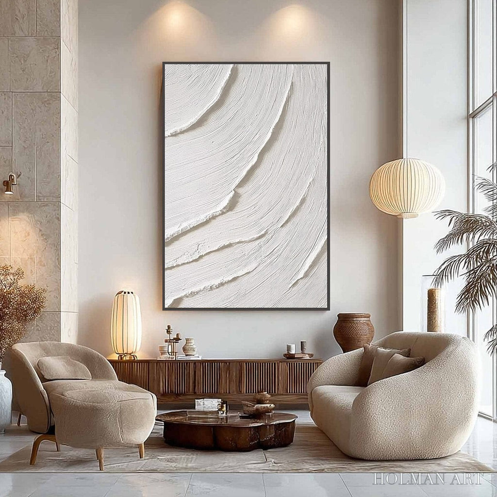 HOLMAN ART Whispering Waves – Textured White Minimalist Wabi Sabi Abstract Painting - image 4