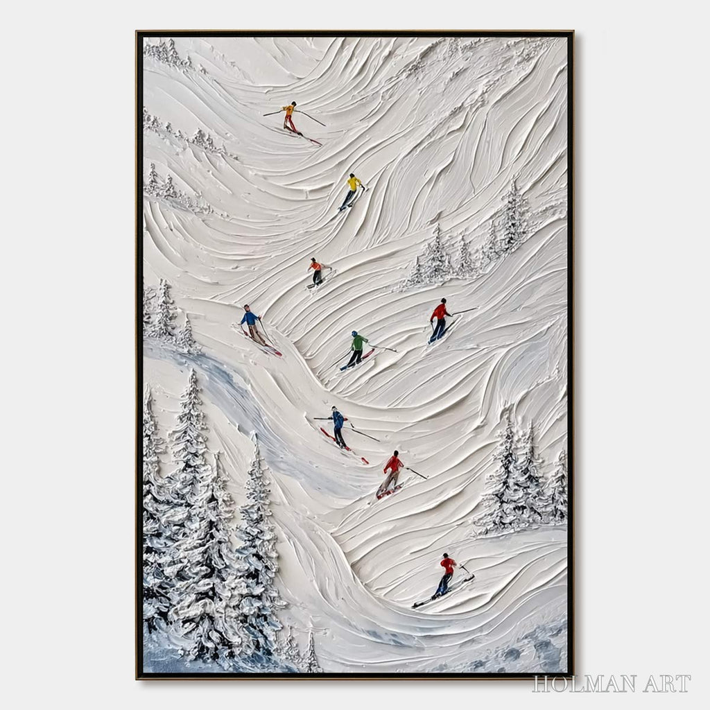 HOLMAN ART Alpine Rush – Textured Impasto Skiing on Mountain Slope Painting - image 1