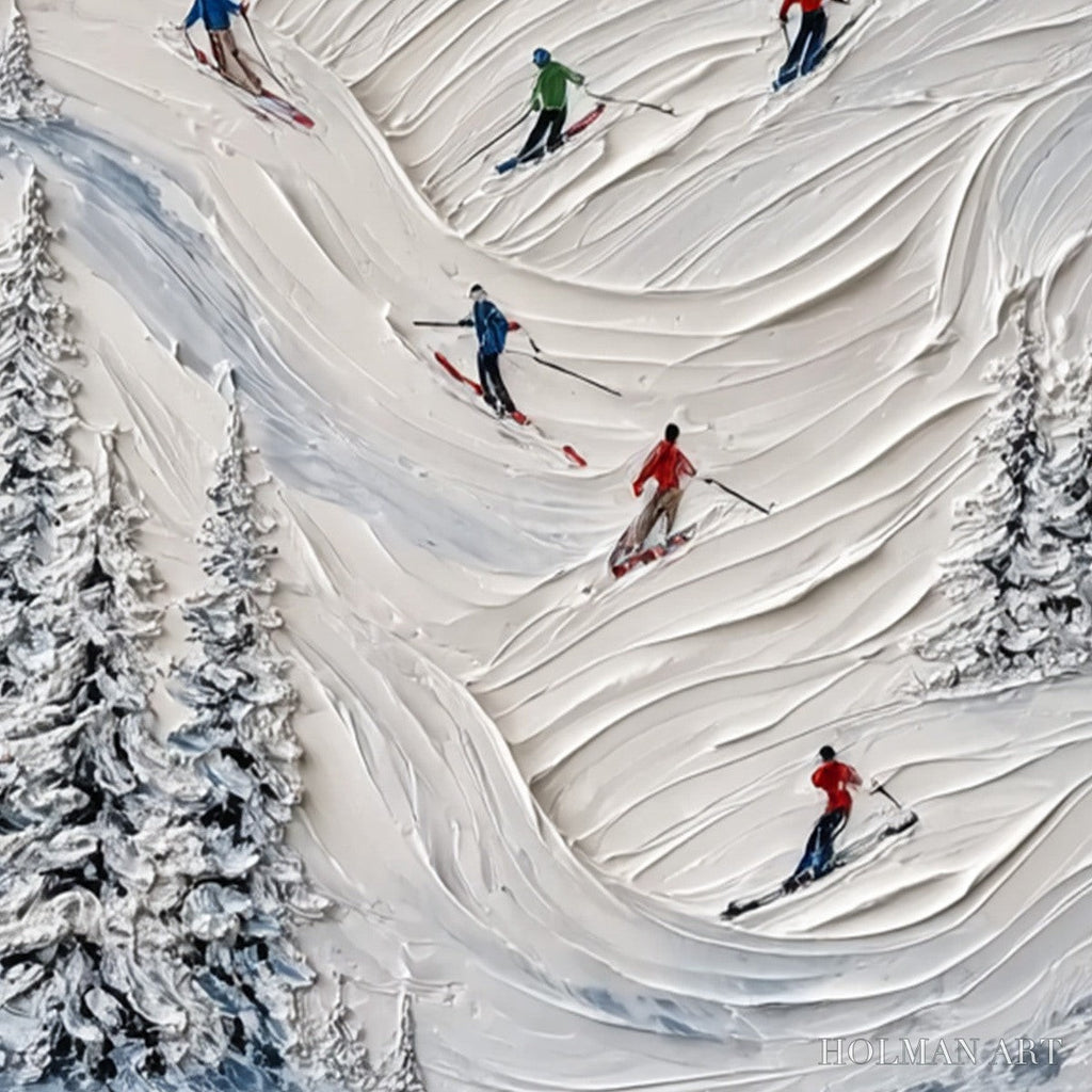 HOLMAN ART Alpine Rush – Textured Impasto Skiing on Mountain Slope Painting - image 3