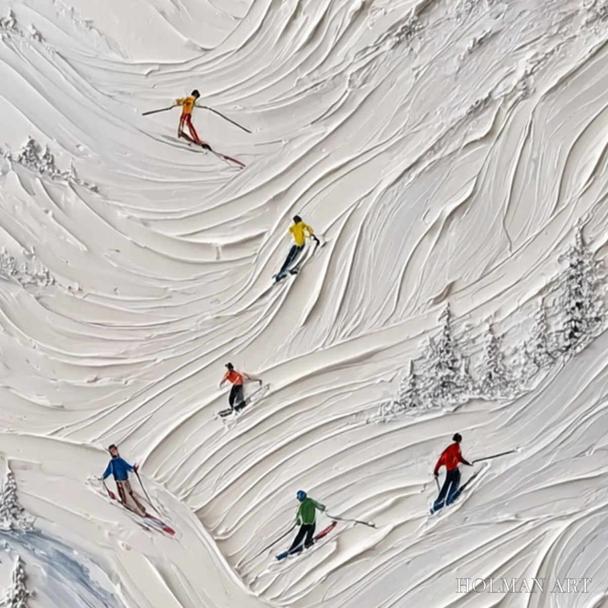 HOLMAN ART Alpine Rush – Textured Impasto Skiing on Mountain Slope Painting - image 5