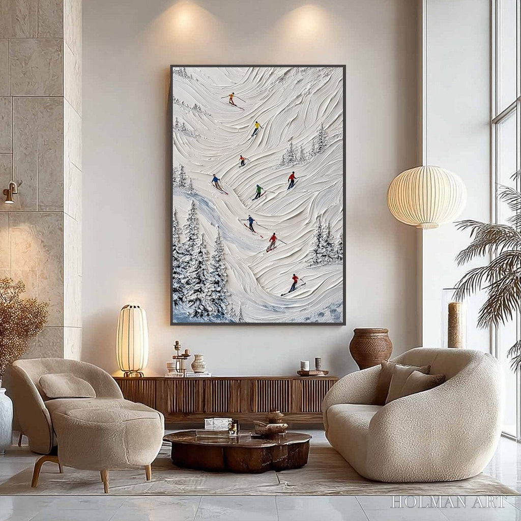 HOLMAN ART Alpine Rush – Textured Impasto Skiing on Mountain Slope Painting - image 6