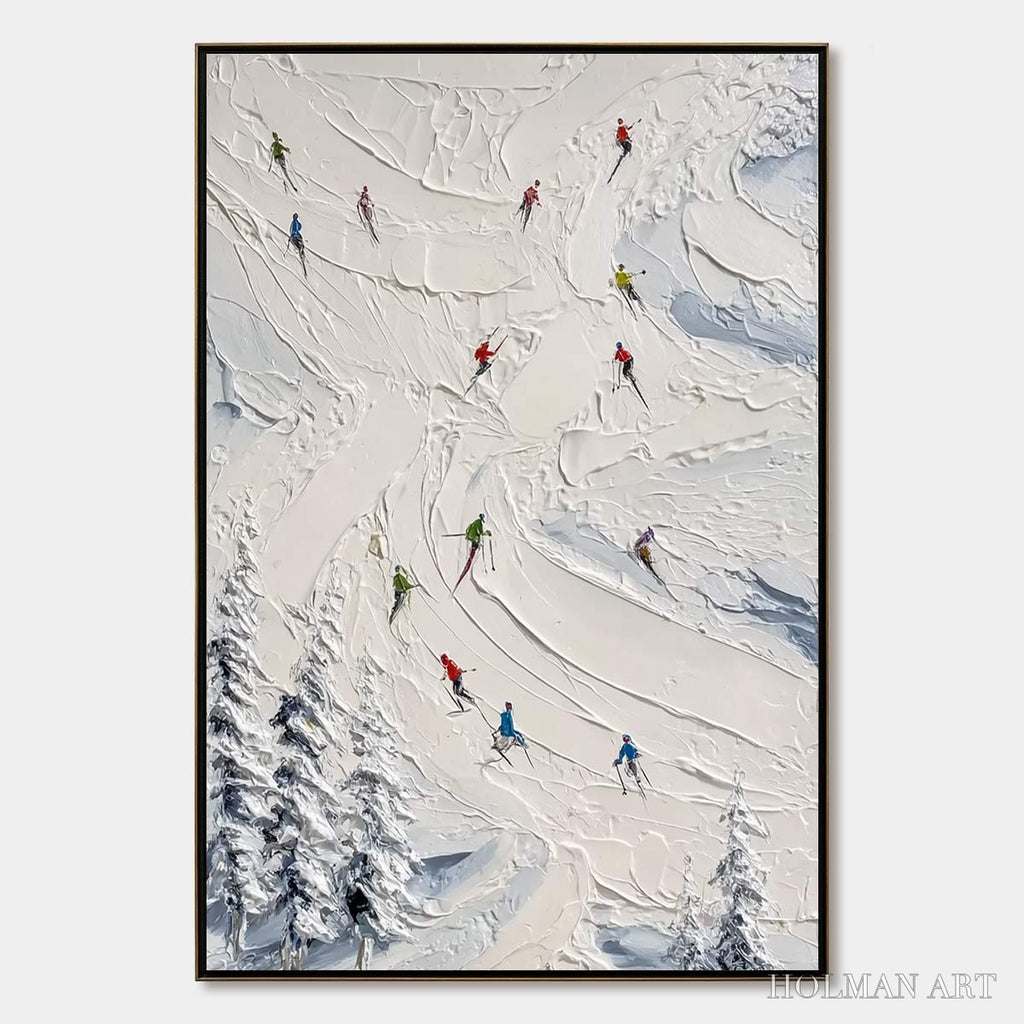 HOLMAN ART Alpine Rush – Textured Impasto Skiing Painting on Canvas - image 1