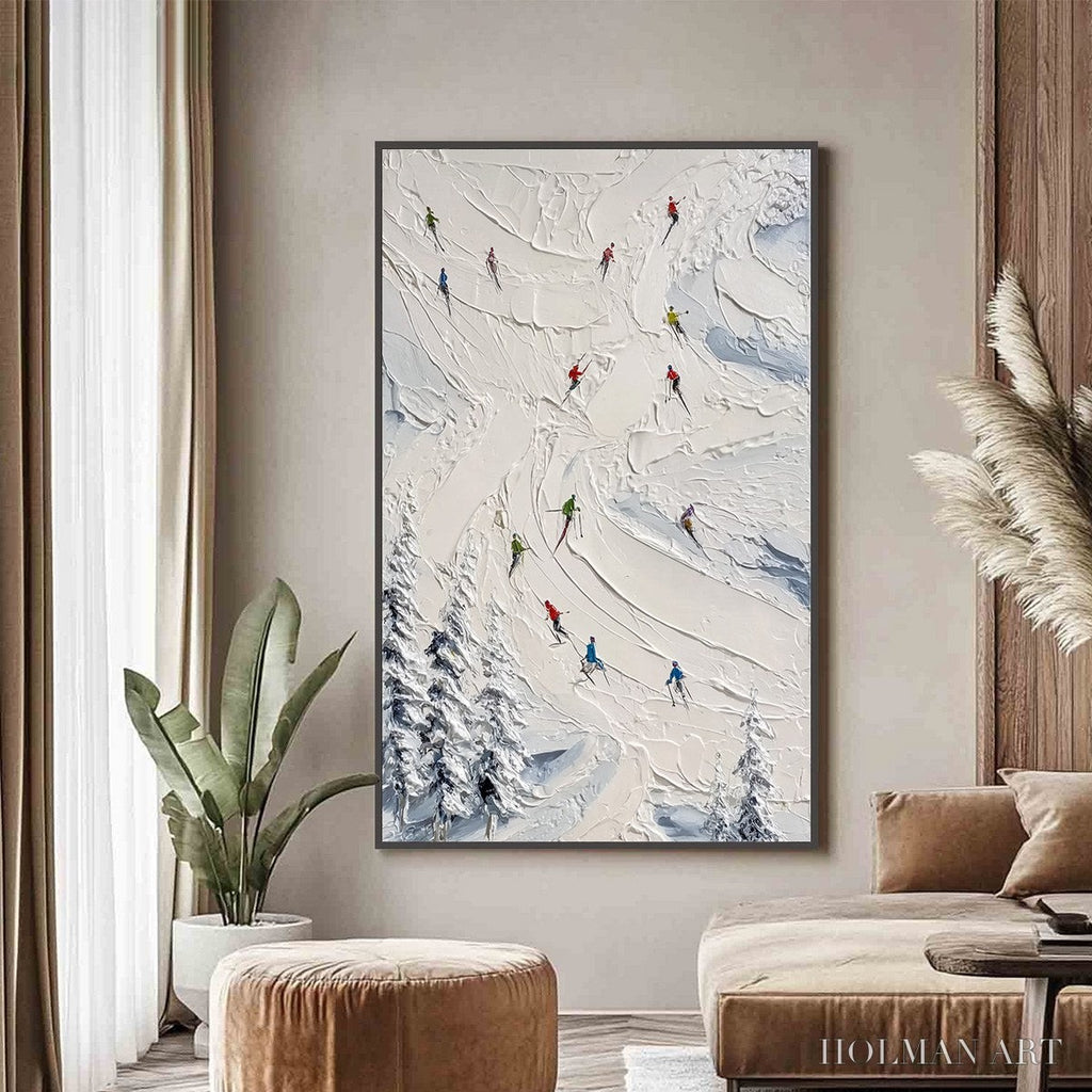 HOLMAN ART Alpine Rush – Textured Impasto Skiing Painting on Canvas - image 4
