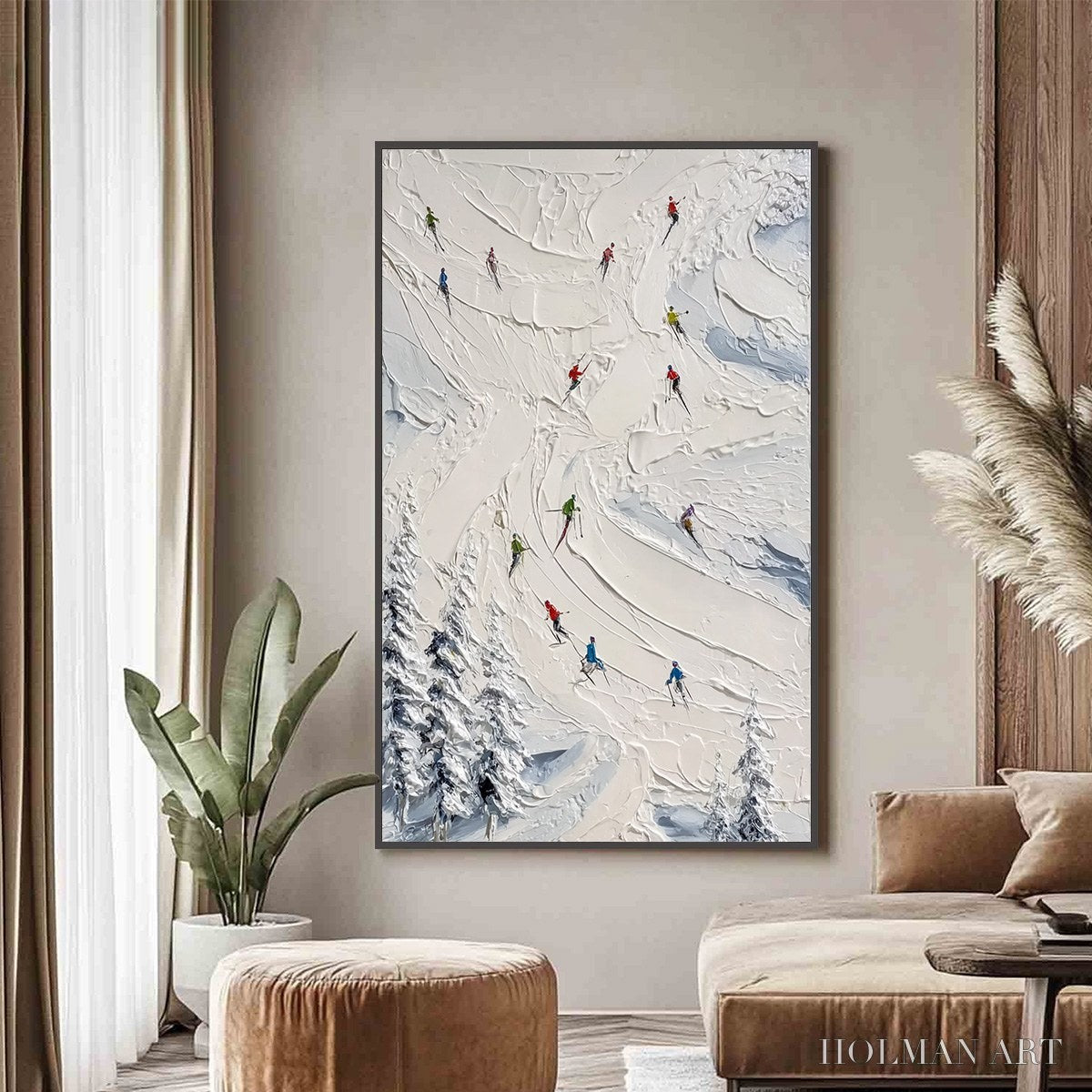 HOLMAN ART Alpine Rush – Textured Impasto Skiing Painting on Canvas - image 4