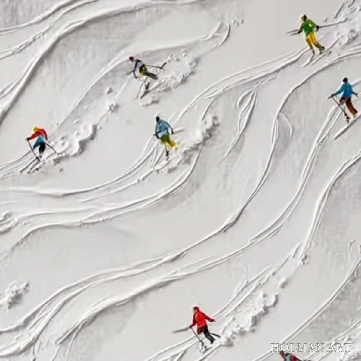 HOLMAN ART Alpine Rush – Textured Impasto Painting of Skiers on a Snowy Mountain - image 5
