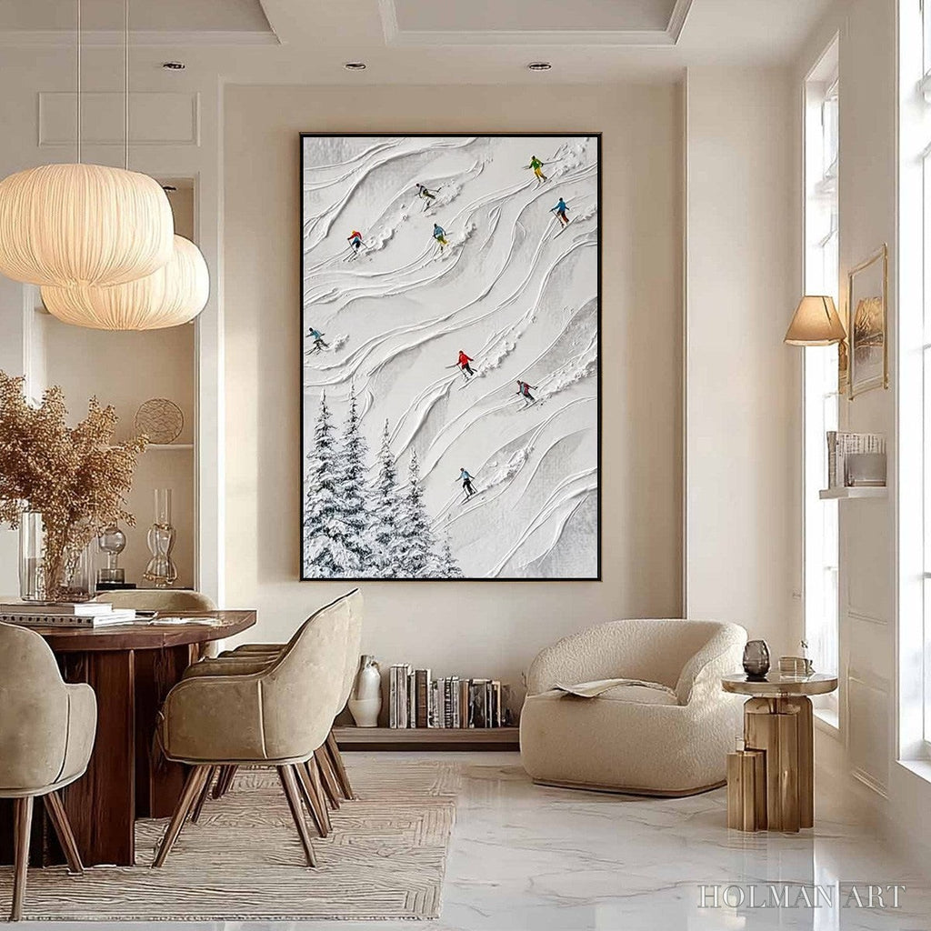 HOLMAN ART Alpine Rush – Textured Impasto Painting of Skiers on a Snowy Mountain - image 6