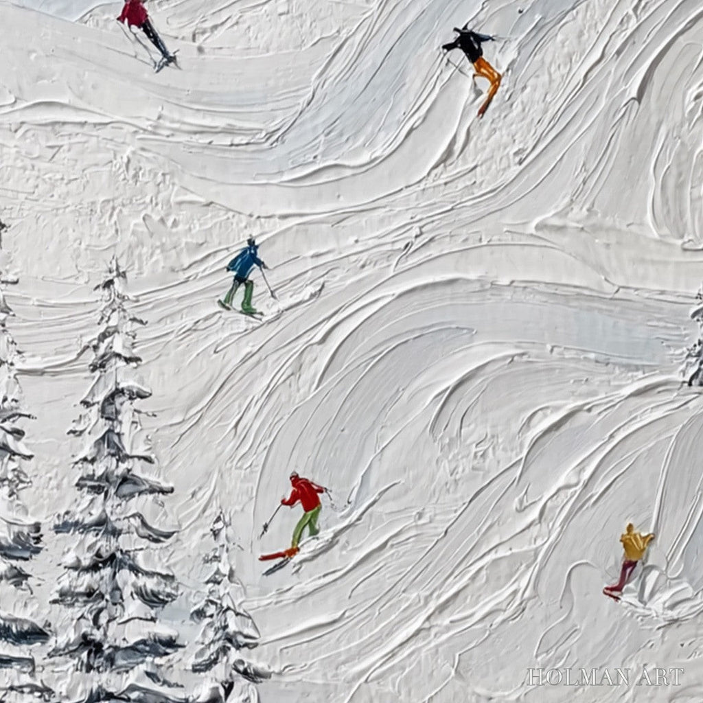 HOLMAN ART Alpine Rush – Textured Impasto Painting of Skiers on Snowy Slopes - image 3