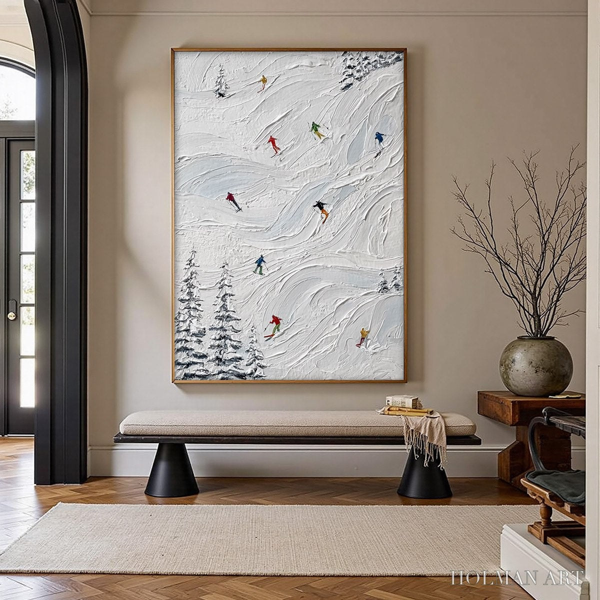 HOLMAN ART Alpine Rush – Textured Impasto Painting of Skiers on Snowy Slopes - image 4