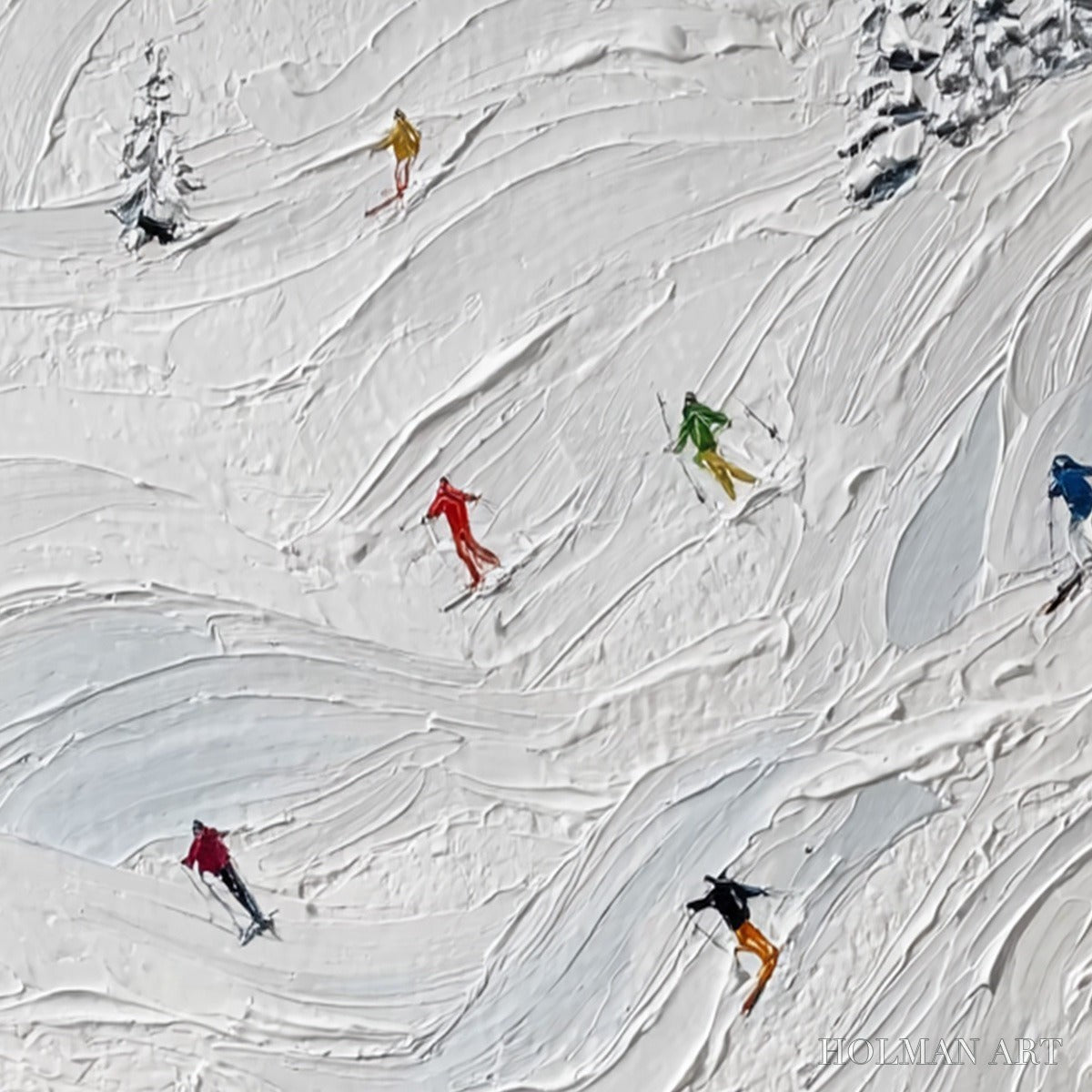 HOLMAN ART Alpine Rush – Textured Impasto Painting of Skiers on Snowy Slopes - image 5