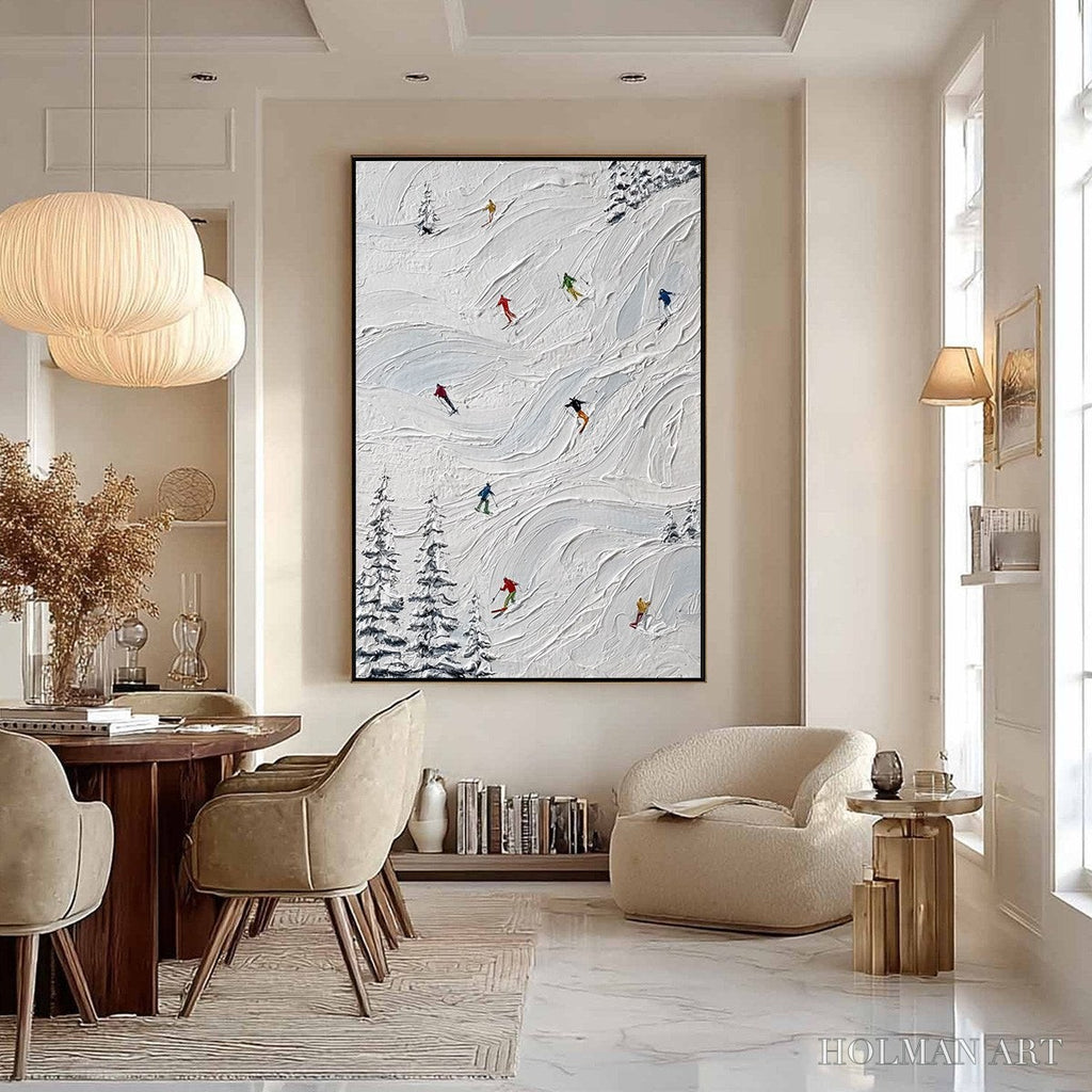 HOLMAN ART Alpine Rush – Textured Impasto Painting of Skiers on Snowy Slopes - image 6