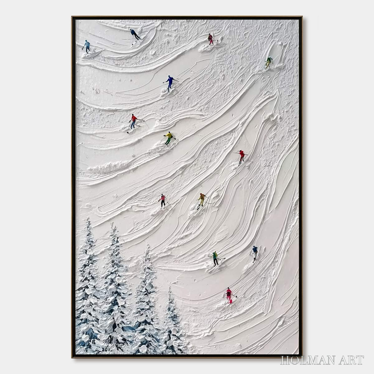 HOLMAN ART Alpine Rush – Textured Impasto Painting of Skiers on a Snowy Mountain - image 1