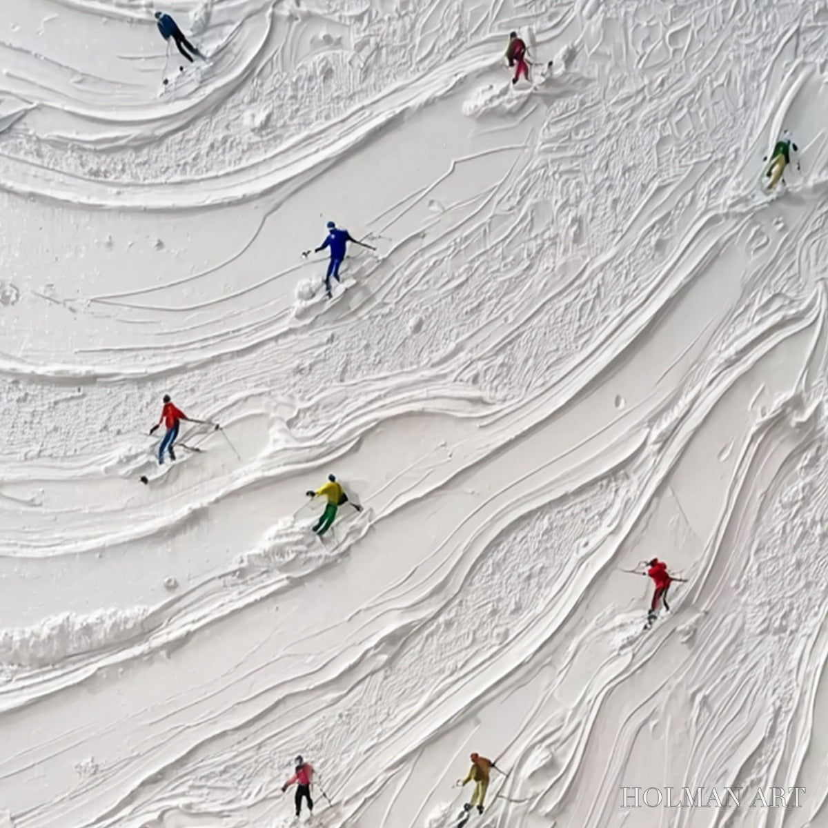 HOLMAN ART Alpine Rush – Textured Impasto Painting of Skiers on a Snowy Mountain - image 5