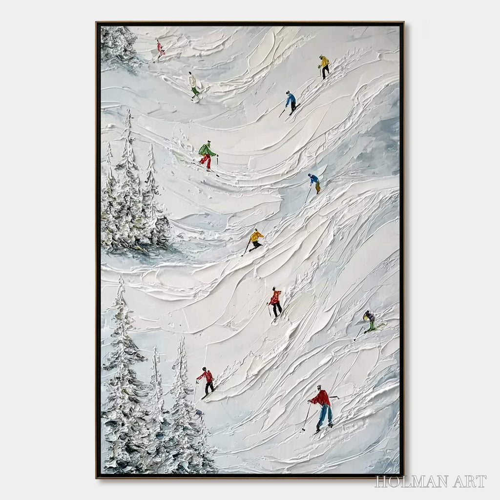 HOLMAN ART Alpine Rush – Heavy Texture Impasto Painting of Skiers on a Mountain - image 1