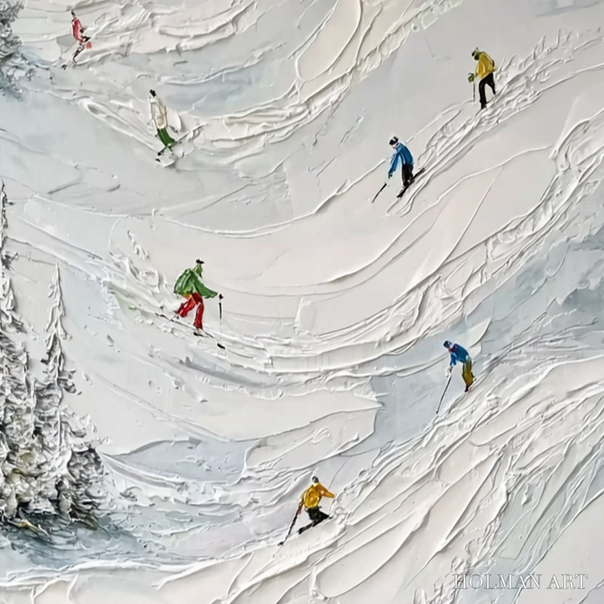 HOLMAN ART Alpine Rush – Heavy Texture Impasto Painting of Skiers on a Mountain - image 5