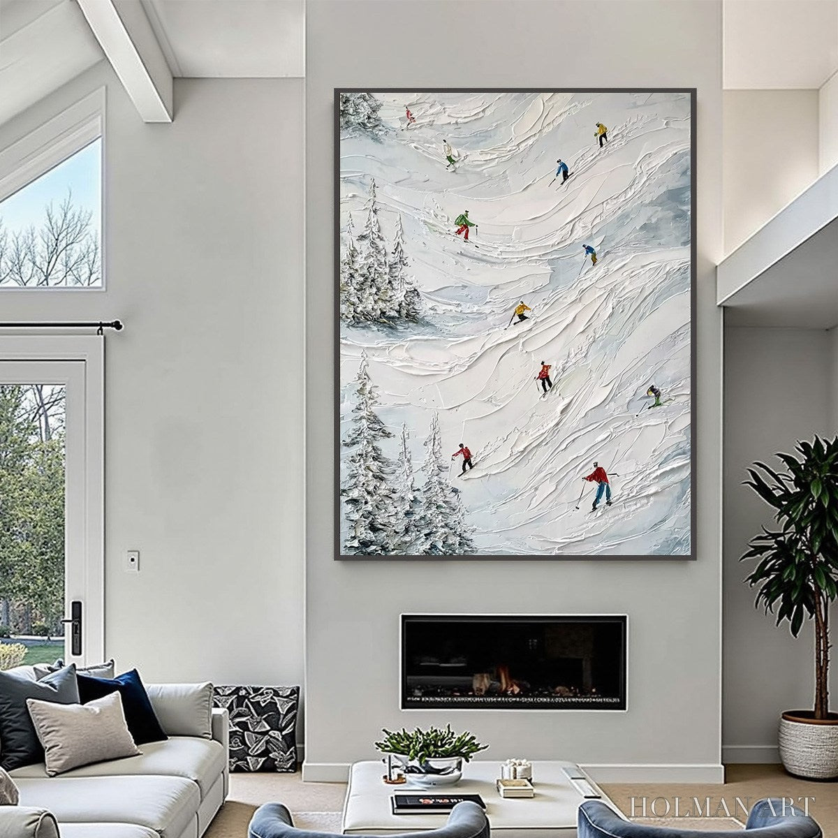 HOLMAN ART Alpine Rush – Heavy Texture Impasto Painting of Skiers on a Mountain - image 6