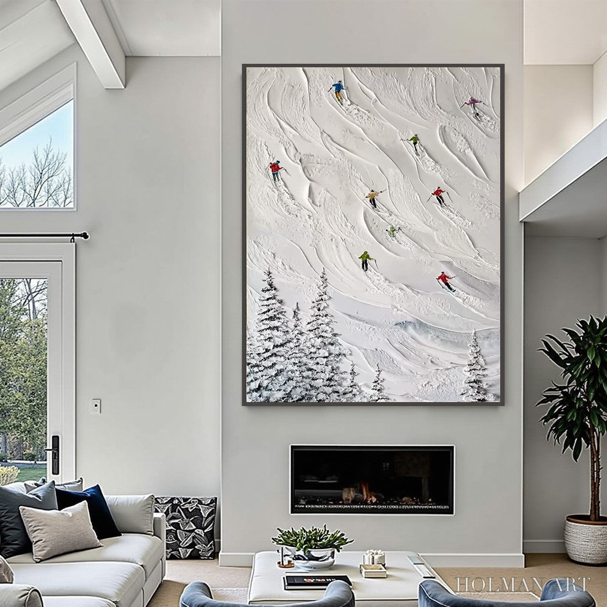 HOLMAN ART Alpine Rush – Textured Impasto Painting of Skiers on a Snowy Mountain - image 4