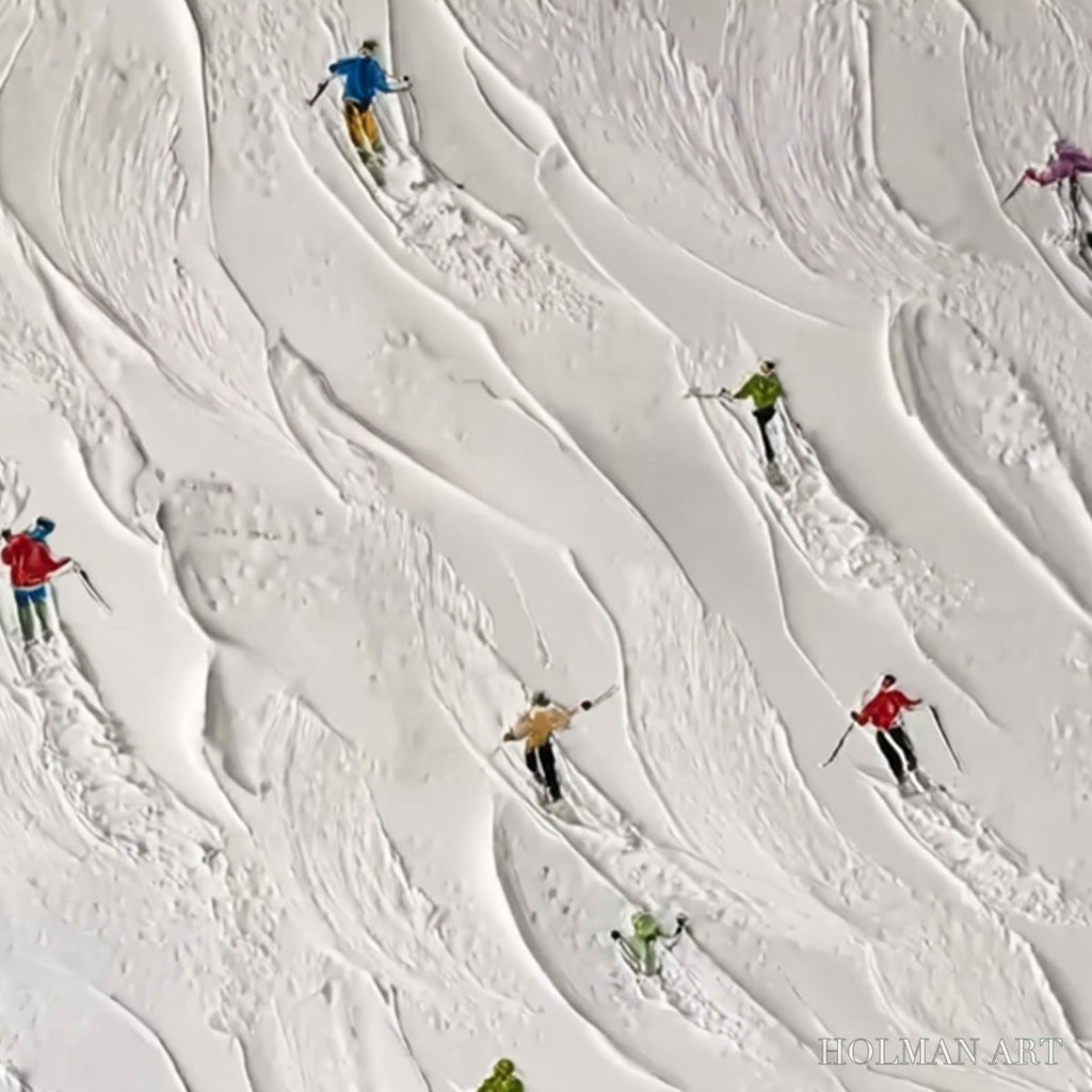 HOLMAN ART Alpine Rush – Textured Impasto Painting of Skiers on a Snowy Mountain - image 5