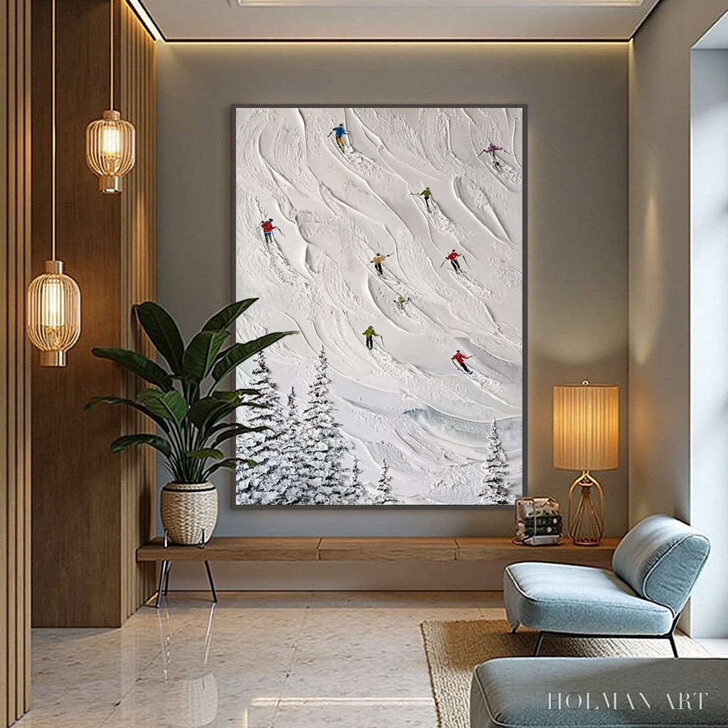 HOLMAN ART Alpine Rush – Textured Impasto Painting of Skiers on a Snowy Mountain - image 6