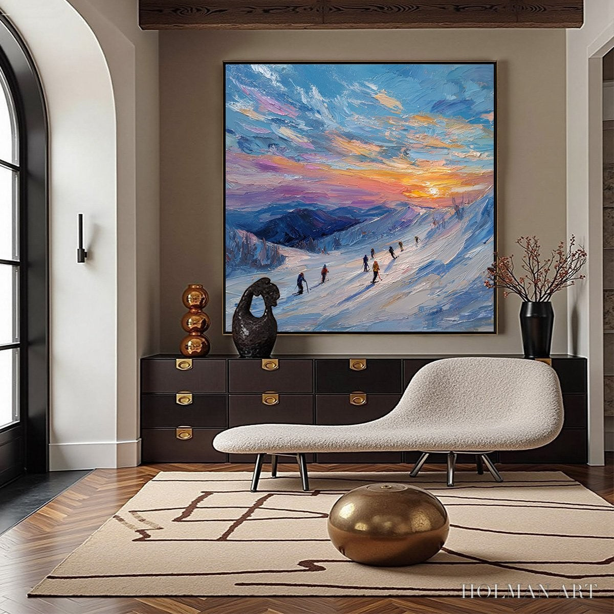 HOLMAN ART Alpine Glow – Textured Palette Knife Skiing Mountain Landscape Painting - image 2