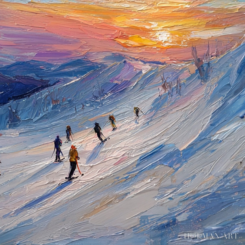 HOLMAN ART Alpine Glow – Textured Palette Knife Skiing Mountain Landscape Painting - image 3