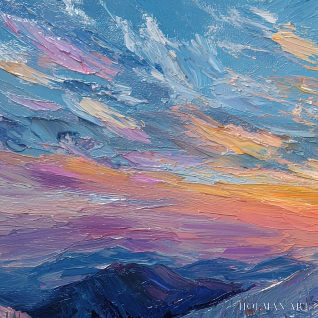 HOLMAN ART Alpine Glow – Textured Palette Knife Skiing Mountain Landscape Painting - image 5