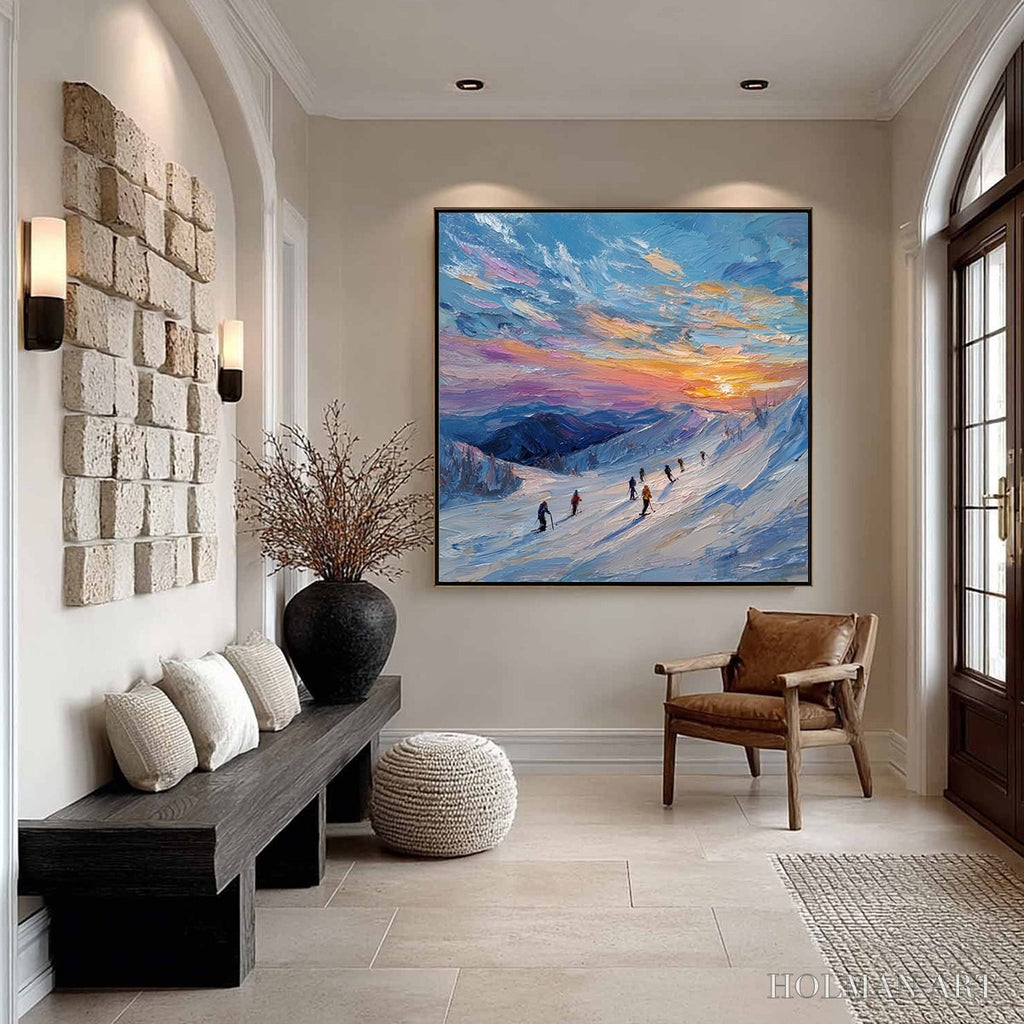 HOLMAN ART Alpine Glow – Textured Palette Knife Skiing Mountain Landscape Painting - image 6