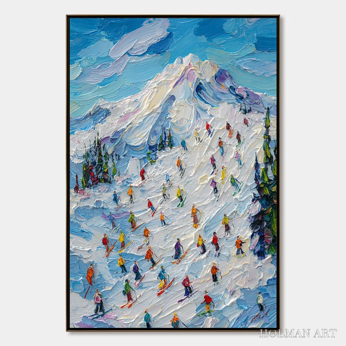 HOLMAN ART Alpine Rush – Textured Palette Knife Ski Mountain Painting - image 1