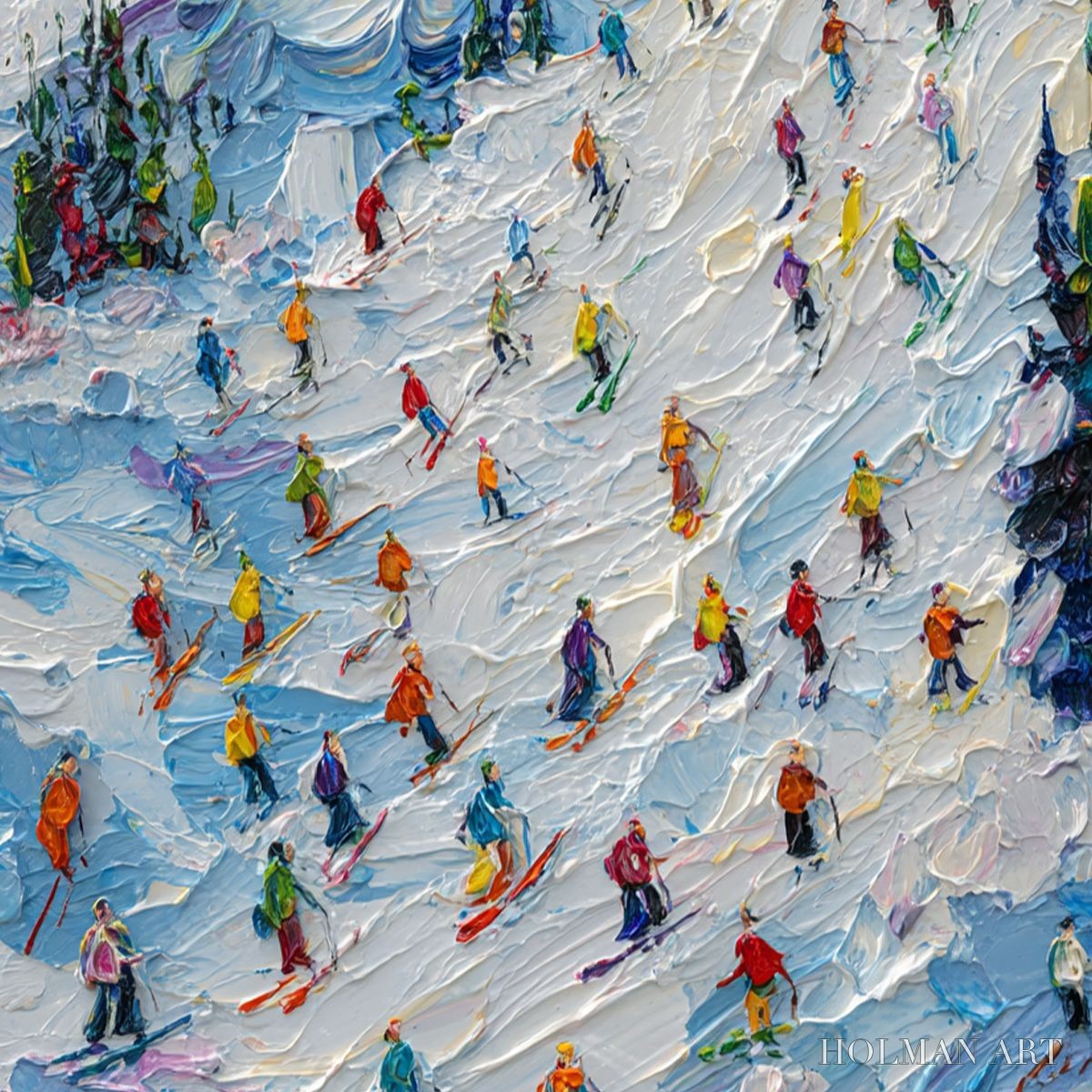 HOLMAN ART Alpine Rush – Textured Palette Knife Ski Mountain Painting - image 3