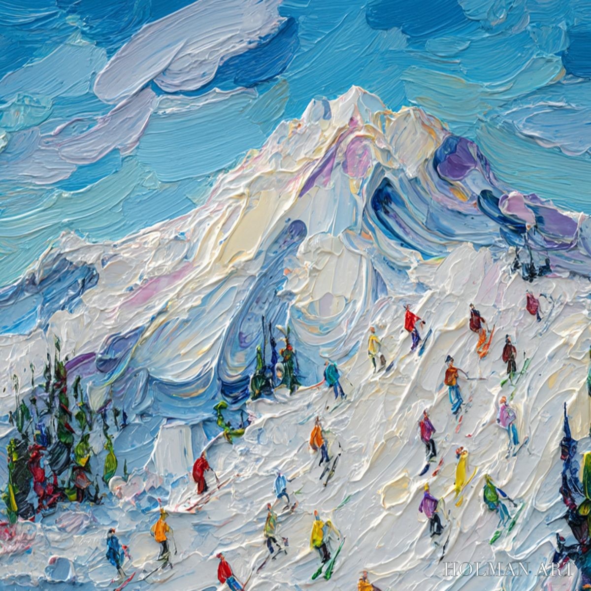 HOLMAN ART Alpine Rush – Textured Palette Knife Ski Mountain Painting - image 5