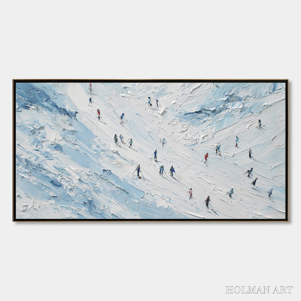 HOLMAN ART Alpine Descent – Textured Impasto Painting of Skiers on a Snowy Mountain - image 1