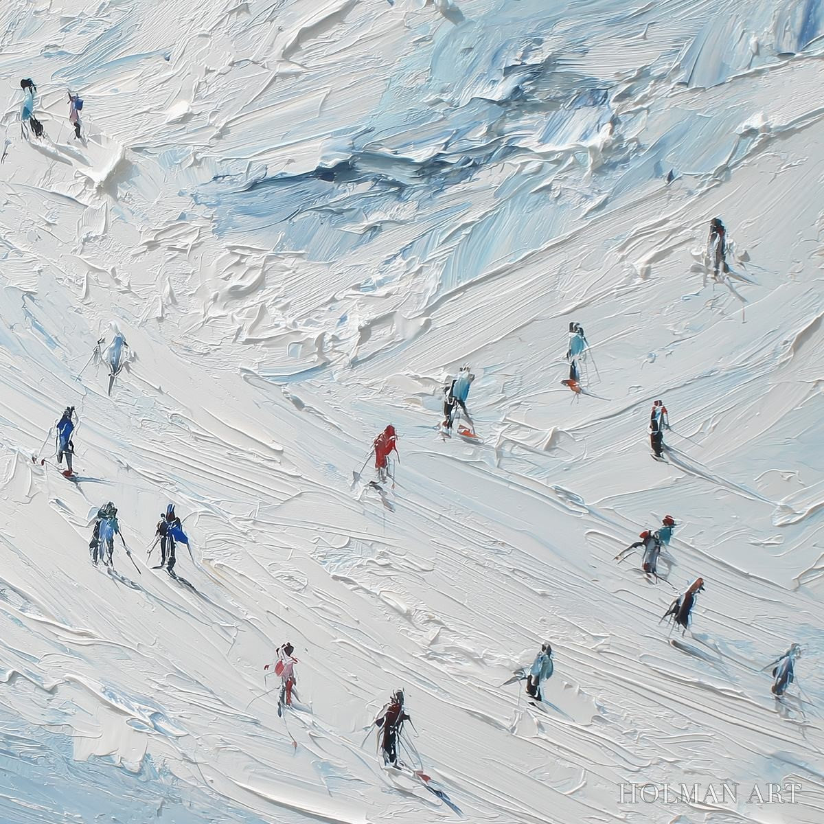 HOLMAN ART Alpine Descent – Textured Impasto Painting of Skiers on a Snowy Mountain - image 3