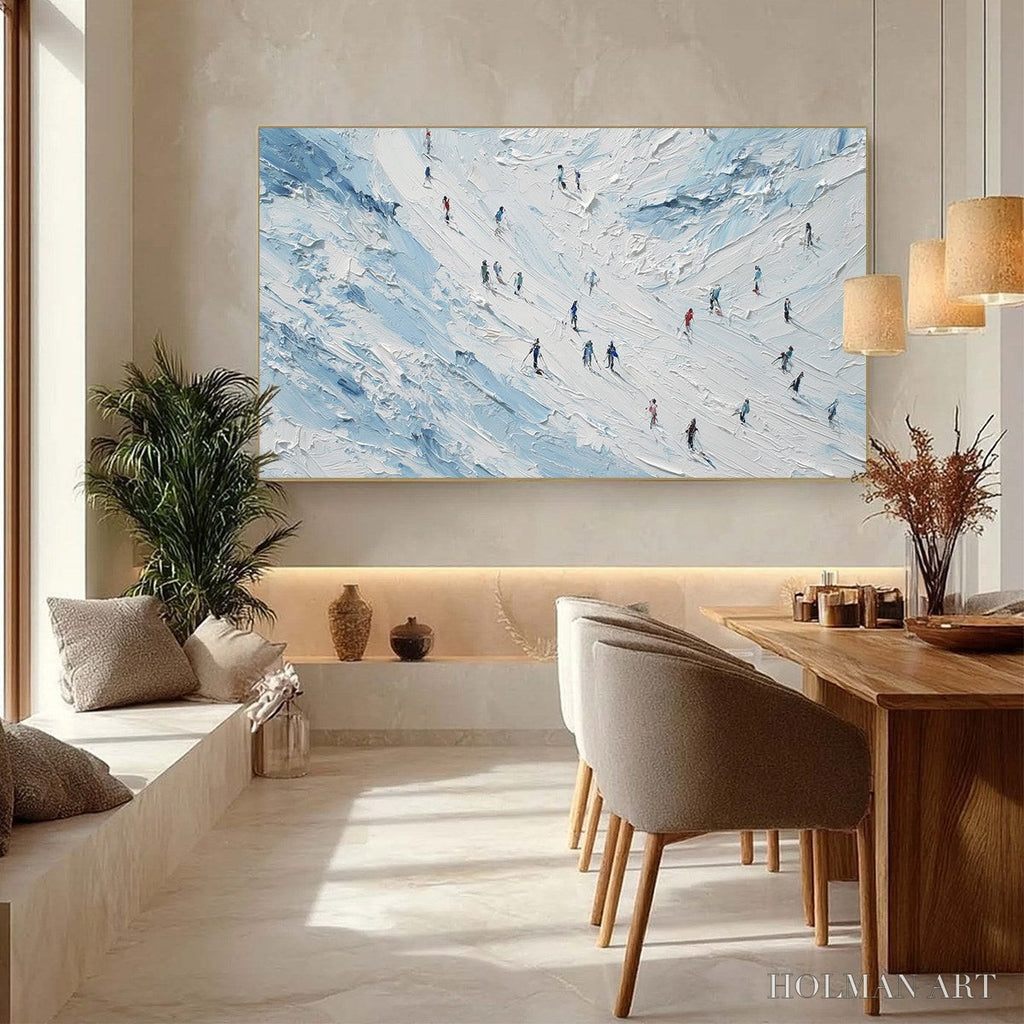 HOLMAN ART Alpine Descent – Textured Impasto Painting of Skiers on a Snowy Mountain - image 4