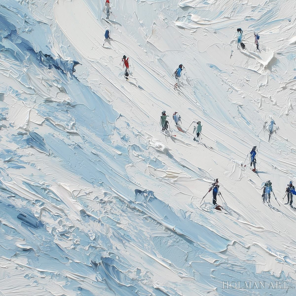 HOLMAN ART Alpine Descent – Textured Impasto Painting of Skiers on a Snowy Mountain - image 5