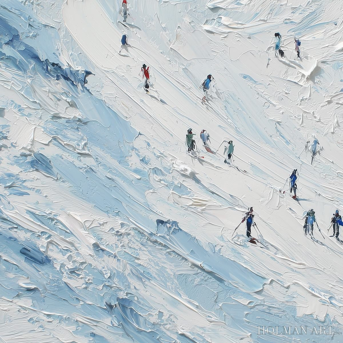 HOLMAN ART Alpine Descent – Textured Impasto Painting of Skiers on a Snowy Mountain - image 5