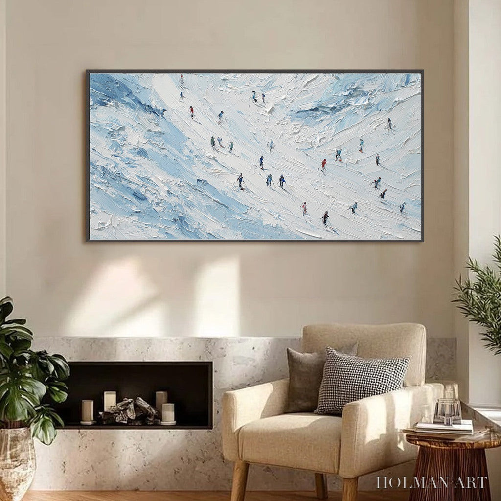 HOLMAN ART Alpine Descent – Textured Impasto Painting of Skiers on a Snowy Mountain - image 6