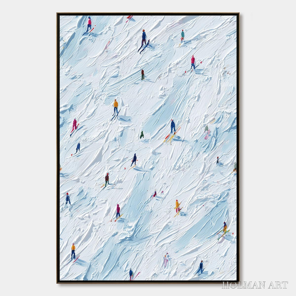 HOLMAN ART Alpine Rush – Textured Impasto Painting of Skiers on a Slope - image 1