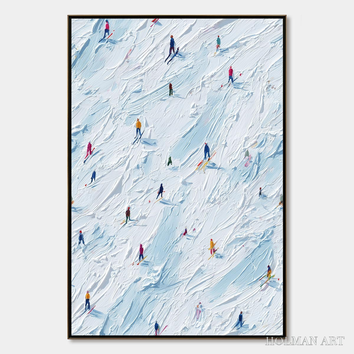 HOLMAN ART Alpine Rush – Textured Impasto Painting of Skiers on a Slope - image 1
