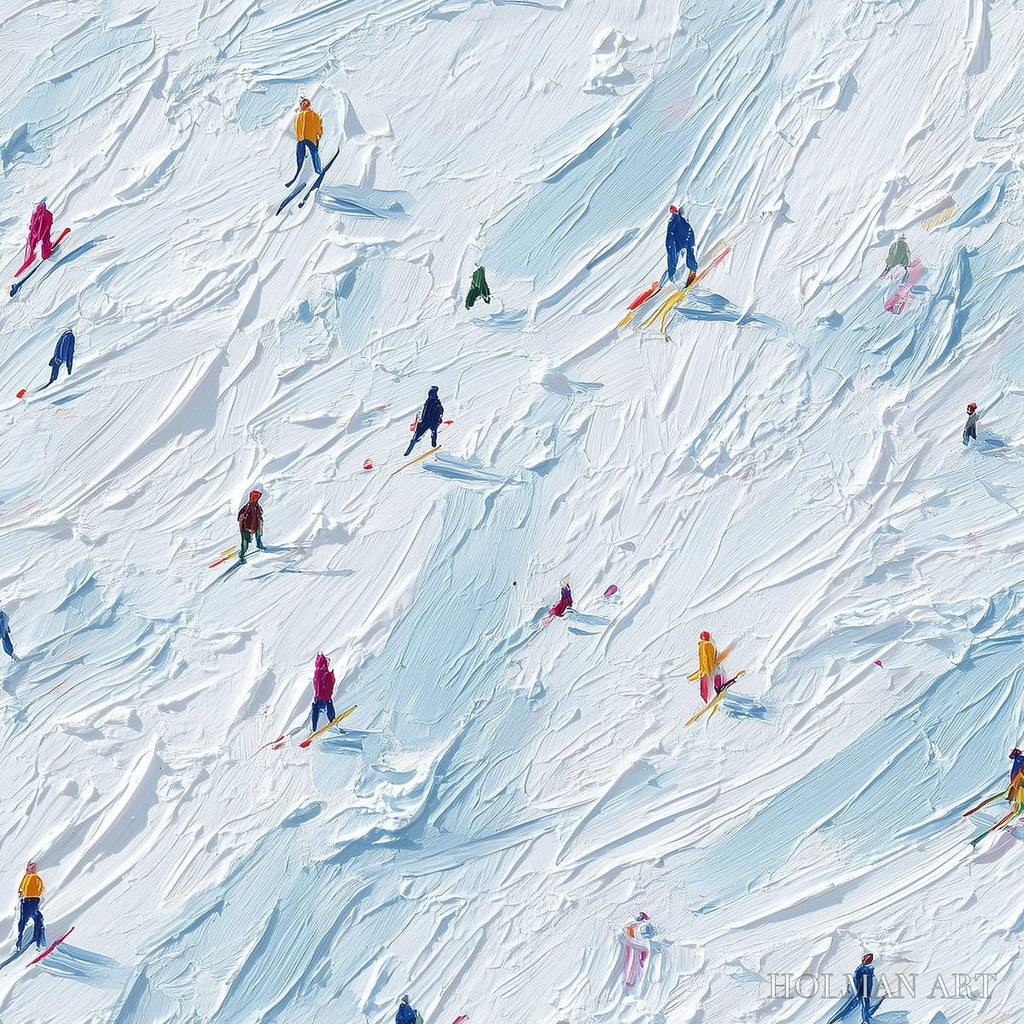 HOLMAN ART Alpine Rush – Textured Impasto Painting of Skiers on a Slope - image 3