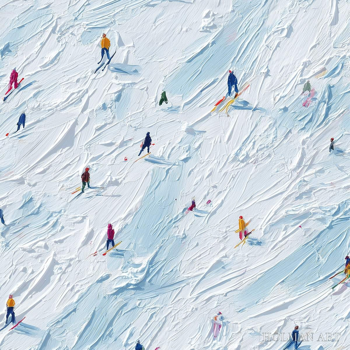 HOLMAN ART Alpine Rush – Textured Impasto Painting of Skiers on a Slope - image 3