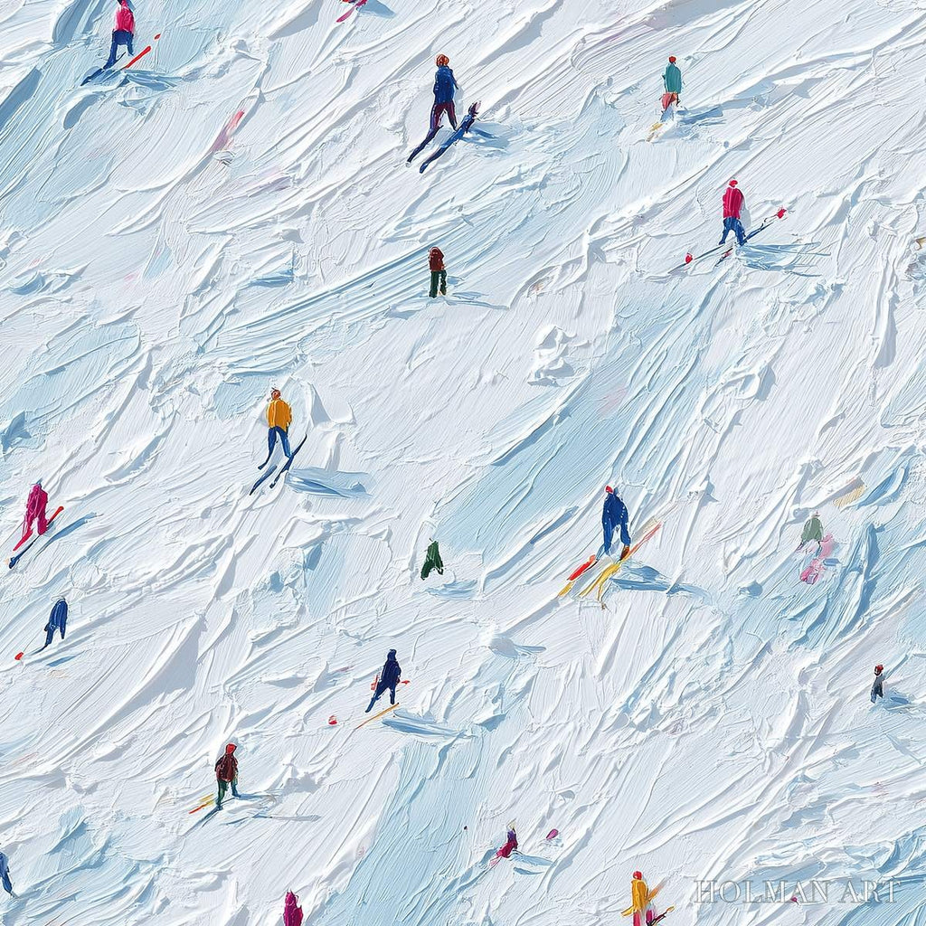 HOLMAN ART Alpine Rush – Textured Impasto Painting of Skiers on a Slope - image 5