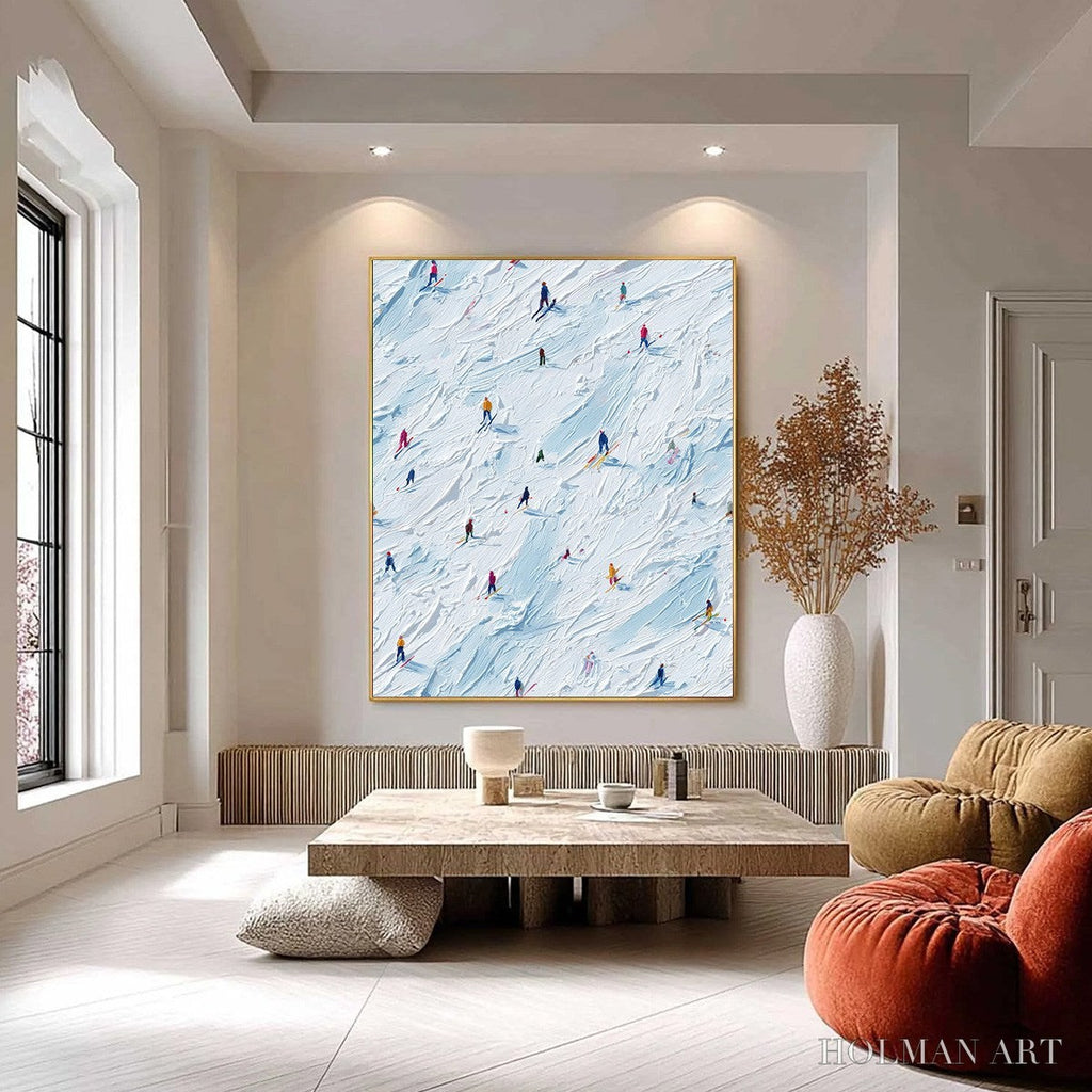 HOLMAN ART Alpine Rush – Textured Impasto Painting of Skiers on a Slope - image 6