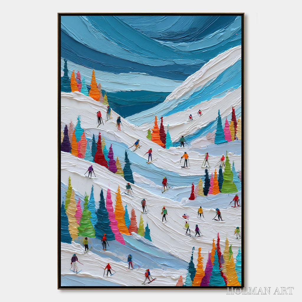 HOLMAN ART Alpine Rush – Vibrant Textured Ski Slope Painting - image 1