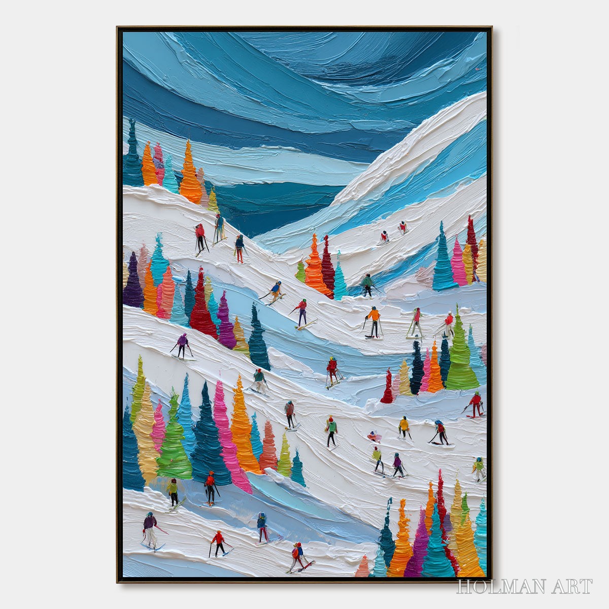 HOLMAN ART Alpine Rush – Vibrant Textured Ski Slope Painting - image 1