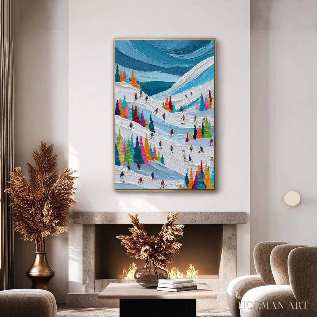 HOLMAN ART Alpine Rush – Vibrant Textured Ski Slope Painting - image 2