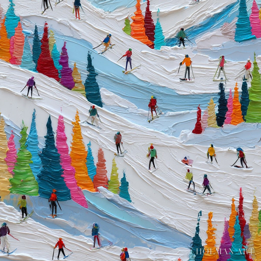 HOLMAN ART Alpine Rush – Vibrant Textured Ski Slope Painting - image 3