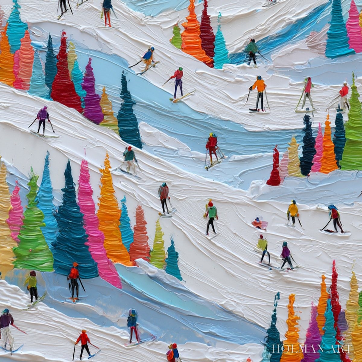 HOLMAN ART Alpine Rush – Vibrant Textured Ski Slope Painting - image 3