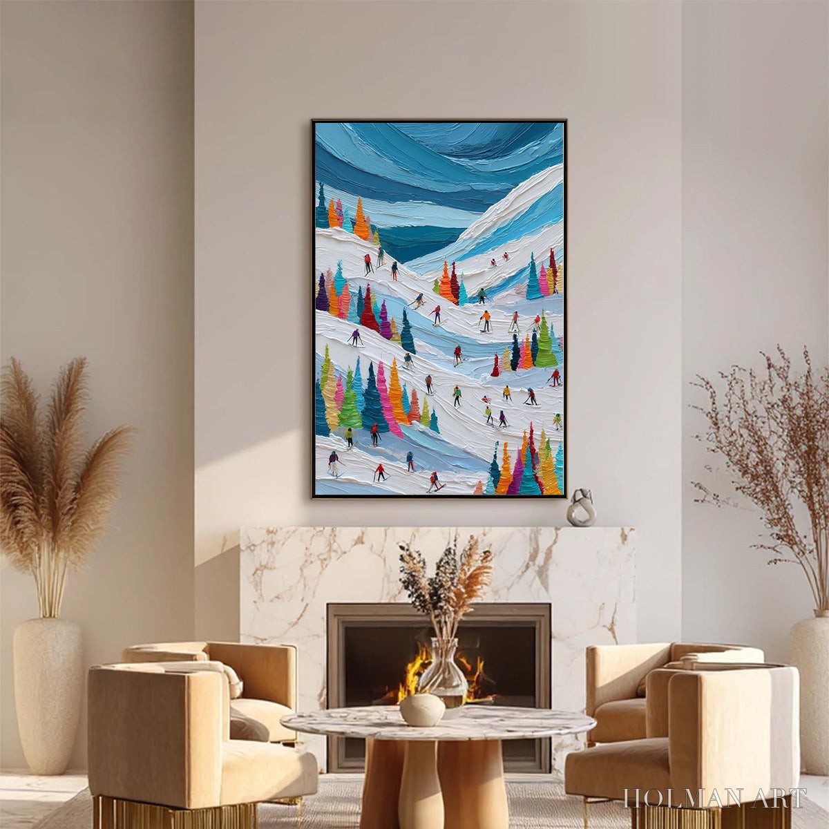 HOLMAN ART Alpine Rush – Vibrant Textured Ski Slope Painting - image 5